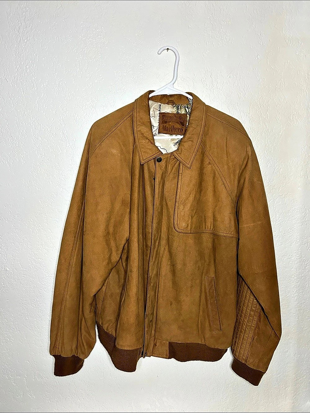 Vintage Marlboro Adventure Team Suede Bomber Jacket Brown